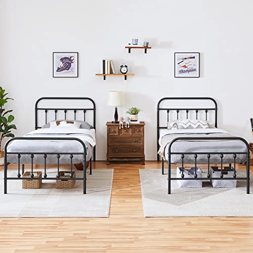 Yaheetech 2er Set Modern Bettrahmen Metallbett Einzelbett, Bettgestell aus Metall mit Lattenrost, Modern Gästebett Jugendbett, Schwarz 90 x 200 cm von Yaheetech