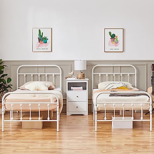 Yaheetech 2er Set Modern Bettrahmen Metallbett Einzelbett, Bettgestell aus Metall mit Lattenrost, Modern Gästebett Jugendbett, Weiß/90 x 200 cm von Yaheetech