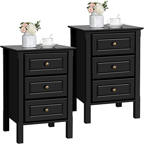 Yaheetech 2er Set Nachtschrank Nachtkommode Boxspringbett Nachttisch mit 3 Schublade Holz Sofatisch Beistelltisch 60cm hoch, Schwarz von Yaheetech