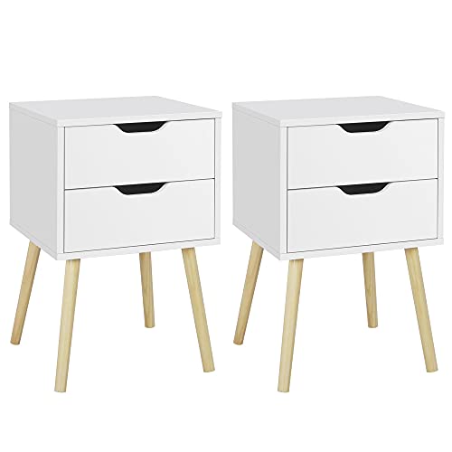 Yaheetech 2er Set Nachttisch Nachtschrank Nachtkommode mit 2 Schubladen Schlichter Beistselltisch Beine aus Massivholz Sofatisch für Schlafzimmer/Wohnzimme, 40 × 40 × 61 cm von Yaheetech