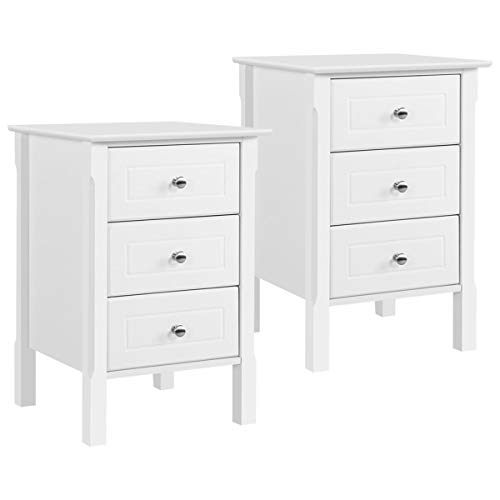 Yaheetech 2er Set Nachttisch Nachtschrank mit 3 Schubladen Boxspringbett Nachtkommode Beistelltisch Stabiler Sofatisch Konsole Schrank für Schlafzimmer/Wohnzimmer, Weiß von Yaheetech