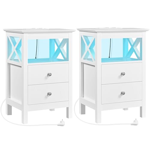Yaheetech 2er Set Nachttisch mit Ladestation Nachtschrank mit LED-Leuchten 40 x 30 x 60 cm Nachtkommode mit 1 Offene Ablage & 2 Schubladen für Schlafzimmer Weiß Yaheetech 2er Set Nachttisch mit Ladestation Nachtschrank mit LED-Leuchten 40 x 30 x 60 cm Nachtkommode mit 1 Offene Ablage & 2 Schubladen für Schlafzimmer Weiß von Yaheetech