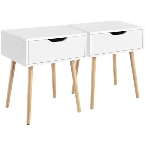 Yaheetech 2er Set Nachttische Nachtkommode mit Schublade und Holzbeinen Boxspringbett Nachtschrank Moderner Beistselltisch Sofatisch, 48,5 x 41 x 57,5 cm von Yaheetech