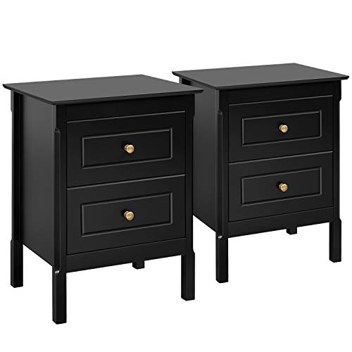 Yaheetech Nachttisch 2er Set Beistelltisch mit 2 Schubladen Holz Nachtschrank Sofatisch für Schlafzimmer/Wohnzimmer, Schwarz von Yaheetech