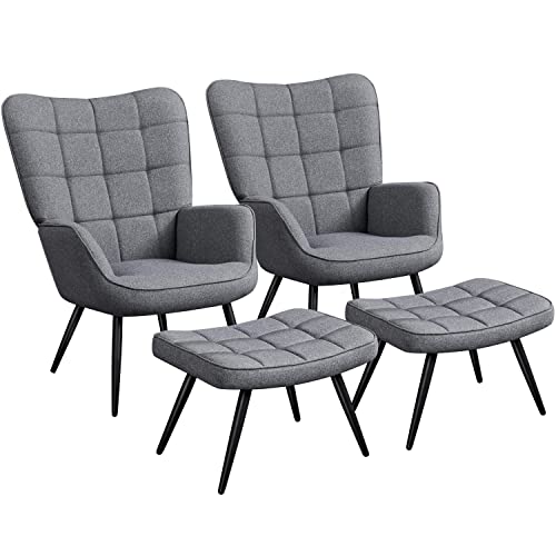 Yaheetech 2er Set Relaxsessel mit Hocker Lehnstühle Vintage Retro Sessel Polstersessel Ohrensessel fürs Wohnzimmer Dunkelgrau von Yaheetech