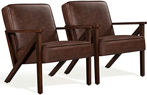 Yaheetech Loungesessel 2er Set Sessel Vintage Relaxsessel Kunstleder mit Massivholzbeinen Einzelsofa für Wohnzimmer/Schlafzimmer/Empfangsbereich Dunkelbraun von Yaheetech