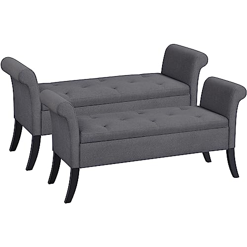 Yaheetech Sitzbank mit Stauraum 2er Set, Sitzhocker mit Armlehnen, 131 × 43,5 × 64,5 cm Fußbank, Bettbank Polyester, max. Belastbarkeit 300 kg, für Wohnzimmer/Schlafzimmer/Flur, Dunkelgrau von Yaheetech
