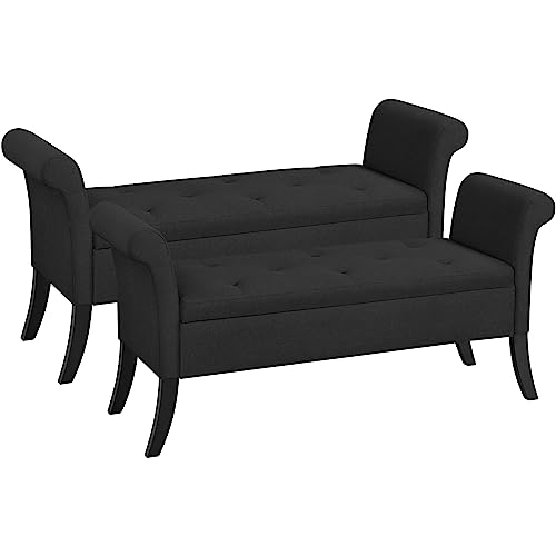 Yaheetech Sitzbank mit Stauraum 2er Set, Sitzhocker mit Armlehnen, 131 × 43,5 × 64,5 cm Fußbank, Bettbank Polyester, max. Belastbarkeit 300 kg, für Wohnzimmer/Schlafzimmer/Flur, Schwarz von Yaheetech