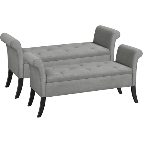 Yaheetech Sitzbank mit Stauraum 2er Set, Sitzhocker mit Armlehnen, 131 × 43,5 × 64,5 cm Fußbank, Bettbank Polyester, max. Belastbarkeit 300 kg, für Wohnzimmer/Schlafzimmer/Flur, Hellgrau von Yaheetech