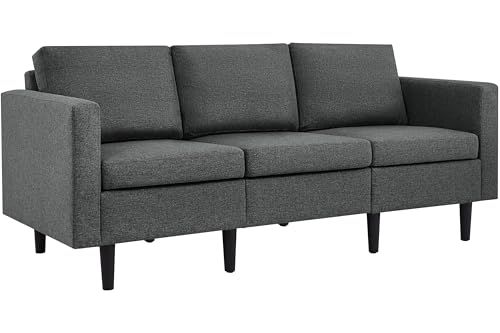 Yaheetech 3 Sitzer Sofa Gästesofa Modern Couch 3er Sitzsofa Bequeme Polsterung 188,5×79×80 cm fürs Wohnzimmer/Schlafzimmer/Gästezimmer, Sofateile unter dem Polster verpackt Dunkelgrau von Yaheetech