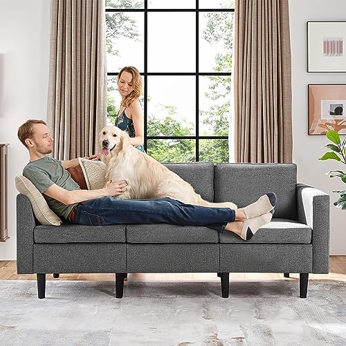 Yaheetech 3 Sitzer Sofa Gästesofa Modern Couch 3er Sitzsofa Bequeme Polsterung 188,5×79×80 cm fürs Wohnzimmer/Schlafzimmer/Gästezimmer, Sofateile unter dem Polster verpackt Hellgrau von Yaheetech