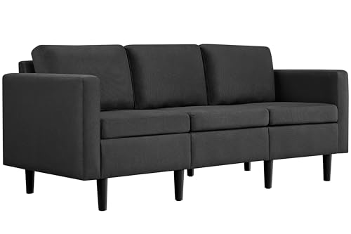 Yaheetech 3 Sitzer Sofa Gästesofa Modern Couch 3er Sitzsofa Bequeme Polsterung 188,5×79×80 cm fürs Wohnzimmer/Schlafzimmer/Gästezimmer, Sofateile unter dem Polster verpackt Schwarz von Yaheetech