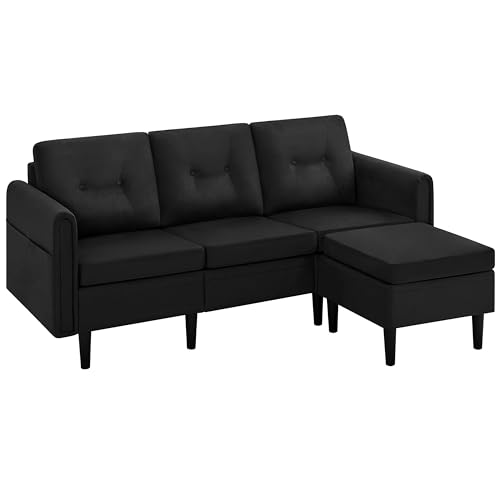 Yaheetech 3-Sitzer Sofa mit Ottomane Modernes Ecksofa Bequeme Couch Schlafcouch Sessel L-Form Rechts/Links fürs Wohnzimmer/Schlafzimmer/Gästezimmer Schwarz von Yaheetech