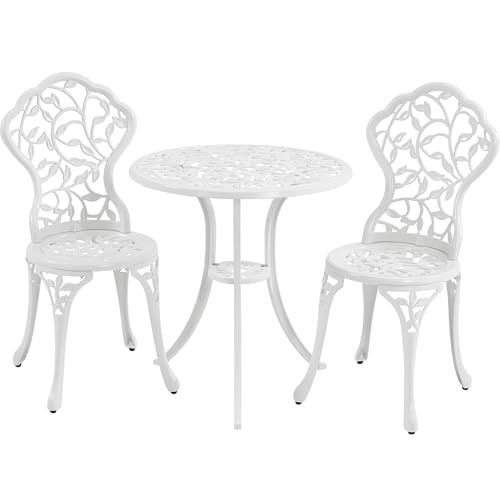 Yaheetech 3 TLG. Gartenmöbel-Set 2 Stühle & 1 Tisch Bistroset aus Metall Sitzgruppe Gartengarnitur für 2 Personen Witterungsbeständig Möbelstücke für Balkon/Terrasse/Garten, Weiß von Yaheetech
