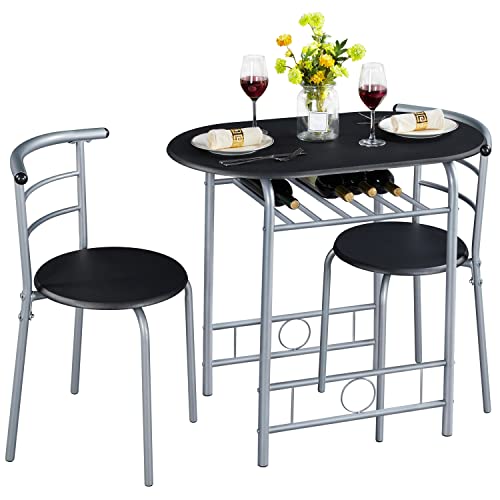Yaheetech 3-teilig Balkonmöbel, Gartenmöbel, Balkonset aus Holz, Gartenset mit 1 Tisch und 2 Stühlen, Balkontisch, 80 x 53 x 73,5 cm Schwarz von Yaheetech