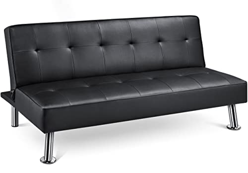 Yaheetech 3er-Sofa Couch Schlafsofa Bettsofa Klappsofa mit Schlaffunktion, Kunstleder, schwarz von Yaheetech