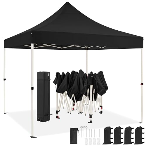 Yaheetech 3x3m Faltpavillon Pavillon Wasserdicht Stabil, 295/305/315 cm Höhenverstellbar Faltbar Pop-Up Faltzelt, Gartenzelt inkl.Tasche & 4 Sandsäcke, UV-Schutz 50+ Partyzelt, Schwarz von Yaheetech