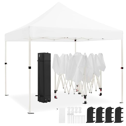 Yaheetech 3x3m Faltpavillon Pavillon Wasserdicht Stabil, 295/305/315 cm Höhenverstellbar Faltbar Pop-Up Faltzelt, Gartenzelt inkl.Tasche & 4 Sandsäcke, UV-Schutz 50+ Partyzelt, Weiß von Yaheetech