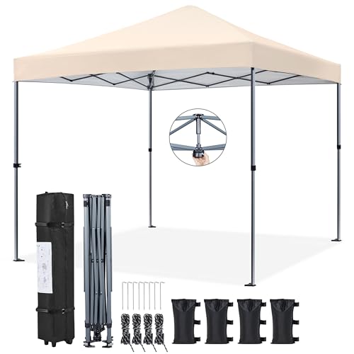 Yaheetech 3x3m Pop Up Pavillon Faltpavillon Wasserdicht Stabil, One Push Gartenpavillon UV-Schutz 50+ Partyzelt Faltzelt inkl. 8 Bodennägel & 4 Sandsäcke & 1 Tragetasche für Camping Strand, Beige von Yaheetech