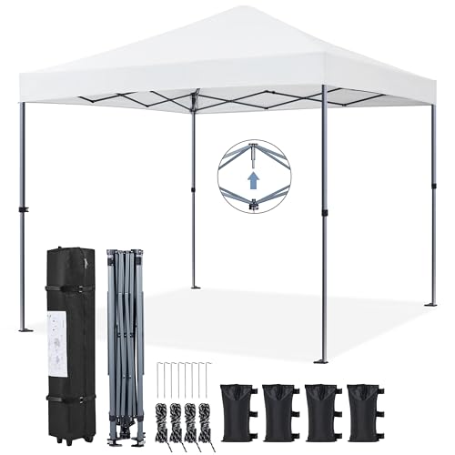 Yaheetech 3x3m Pop Up Pavillon Faltpavillon Wasserdicht Stabil, One Push Gartenpavillon UV-Schutz 50+ Partyzelt Faltzelt inkl. 8 Bodennägel & 4 Sandsäcke & 1 Tragetasche für Camping Strand, Weiß von Yaheetech