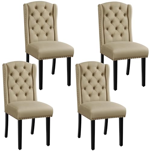 Yaheetech 4-er Set Küchenstuhl mit Flügelförmigen Rückenlehne, Polsterstuhl Esszimmerstuhl bis 140 kg Belastbar fürs Esszimmer/Küche/Wohnzimmer/Schlafzimmer, Khaki von Yaheetech