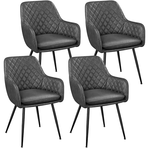 Yaheetech Esszimmerstühle 4er Set Küchenstühle, Polsterstühle mit Armlehnen Metallbeine, Seesel aus Kunstleder für Arbeitszimmer/Wohnzimmer, Dunkelgrau von Yaheetech