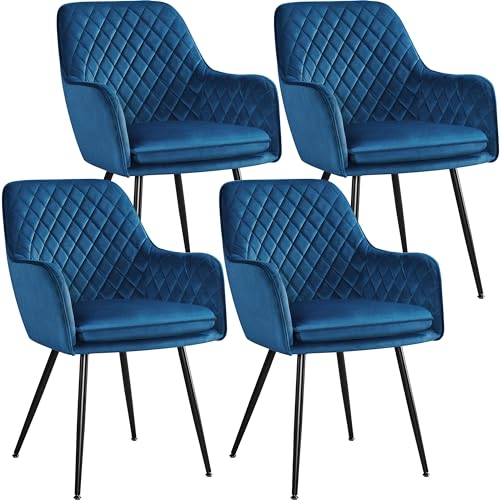 Yaheetech Esszimmerstühle 4er Set Küchenstühle, Polsterstühle mit Armlehnen Metallbeine, Seesel aus Samtstoff für Arbeitszimmer/Wohnzimmer, Blau von Yaheetech