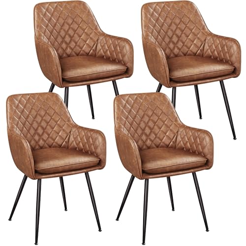 Yaheetech Esszimmerstühle 4er Set Küchenstühle, Polsterstühle mit Armlehnen Metallbeine, Seesel aus Kunstleder für Arbeitszimmer/Wohnzimmer, Braun von Yaheetech