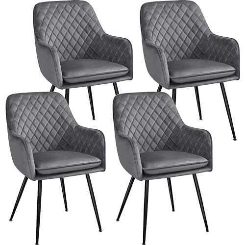 Yaheetech Esszimmerstühle 4er Set Küchenstühle, Polsterstühle mit Armlehnen Metallbeine, Seesel aus Samtstoff für Arbeitszimmer/Wohnzimmer, Dunkelgrau von Yaheetech