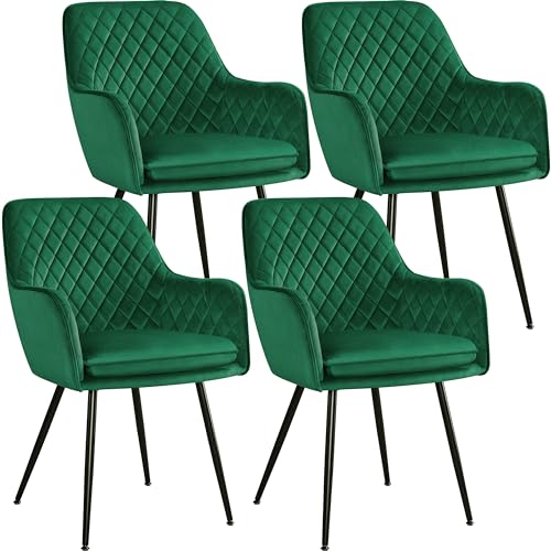 Yaheetech Esszimmerstühle 4er Set Küchenstühle, Polsterstühle mit Armlehnen Metallbeine, Seesel aus Samtstoff für Arbeitszimmer/Wohnzimmer, Grün von Yaheetech