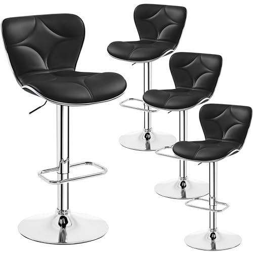 Yaheetech 4er Barhocker-Set Höhenverstellbarer Barstühle Sitzhöhe 61 cm - 82,5 cm Sitzhocker mit Rückenlehne & Fußstütze bis 136 kg Belastbar fürs Esszimmer/Café/Bar/Salon/Küche, Schwarz von Yaheetech