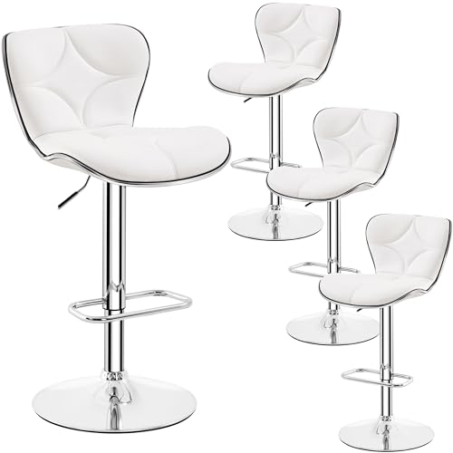 Yaheetech 4er Barhocker-Set Höhenverstellbarer Barstühle Sitzhöhe 61 cm - 82,5 cm Sitzhocker mit Rückenlehne & Fußstütze bis 136 kg Belastbar fürs Esszimmer/Café/Bar/Salon/Küche, Weiß von Yaheetech
