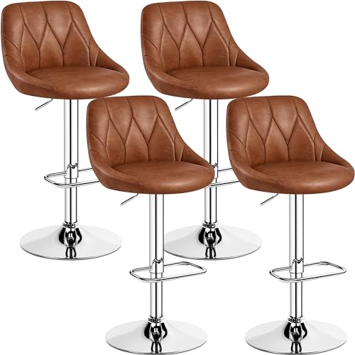 Yaheetech 4er Barhocker-Set Verstellbare Sitzhöhe 61,5 cm - 83 cm Polsterhocker mit Drehbarer Sitzfläche Hocker mit Fußstütze für Küche/Bar/Salon/Esszimmer, Rostbraun von Yaheetech