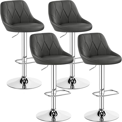 Yaheetech 4er Barhocker-Set Verstellbare Sitzhöhe 61,5 cm - 83 cm Polsterhocker mit Drehbarer Sitzfläche Hocker mit Fußstütze für Küche/Bar/Salon/Esszimmer, dunkelgrau von Yaheetech