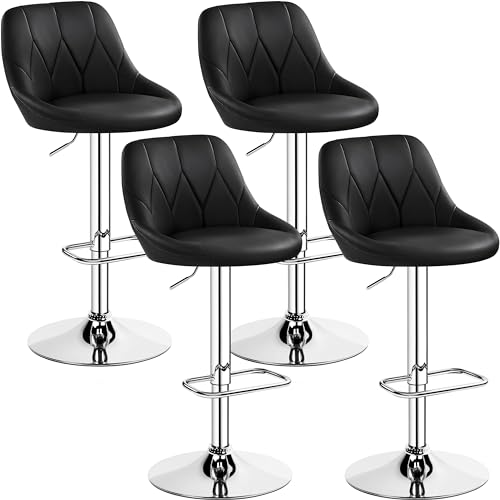 Yaheetech 4er Barhocker-Set Verstellbare Sitzhöhe 61,5 cm - 83 cm Polsterhocker mit Drehbarer Sitzfläche Hocker mit Fußstütze für Küche/Bar/Salon/Esszimmer, schwarz von Yaheetech
