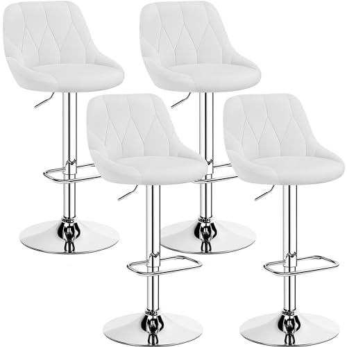 Yaheetech 4er Barhocker-Set Verstellbare Sitzhöhe 61,5 cm - 83 cm Polsterhocker mit Drehbarer Sitzfläche Hocker mit Fußstütze für Küche/Bar/Salon/Esszimmer, weiß von Yaheetech