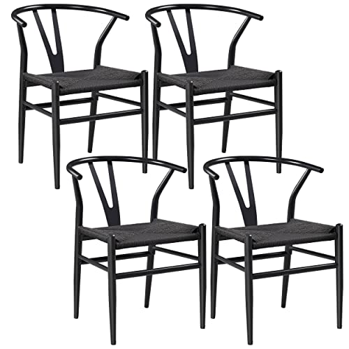 Yaheetech 4er Mittelalterlicher Stil Esszimmerstühle, Y-Stuhl Metallrahmen, Rattan Stuhl bis 150KG belastbar, Full schwarz von Yaheetech
