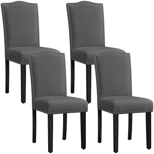 Yaheetech 4er Set Esszimmerstühle Küchenstühle mit Nieten Vielseitiger Polsterstuhl bis 136 kg Belastbar, Moderner Stuhl fürs Küche/Esszimmer/Restaurant Dunkelgrau von Yaheetech
