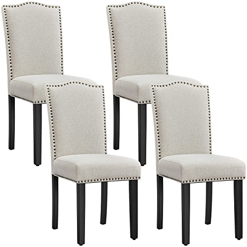 Yaheetech 4er Set Esszimmerstühle Küchenstühle mit Nieten Vielseitiger Polsterstuhl bis 136 kg Belastbar, Moderner Stuhl fürs Küche/Esszimmer/Restaurant Beige von Yaheetech
