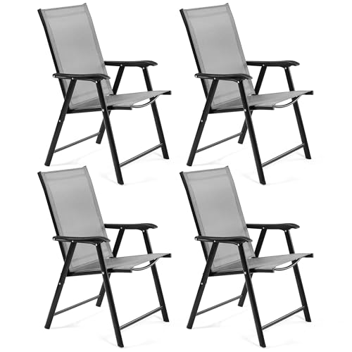 Yaheetech 4er Set Gartenstühle, Hochlehner Klappstühle Terrassenstühle mit Rückenlehne & Armlehnen, Klappbare Outdoor-Stühle Essstühle bis 150 kg Belastbar Grau von Yaheetech