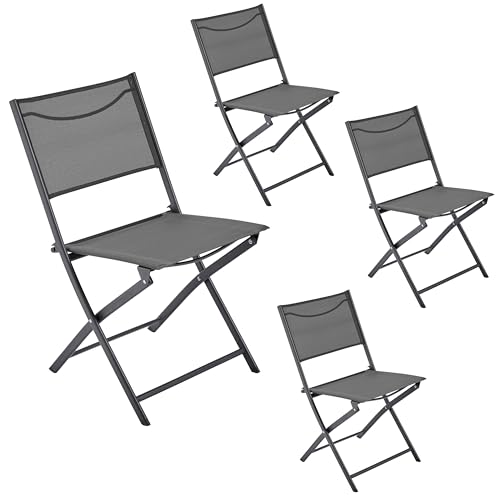 Yaheetech 4er Set Gartenstuhl Klappbar, Klappstuhl Balkonstühle bis 100 kg belastbar Outdoor-Stuhl Wasserabweisend & schnell-trocknend Dunkelgrau von Yaheetech