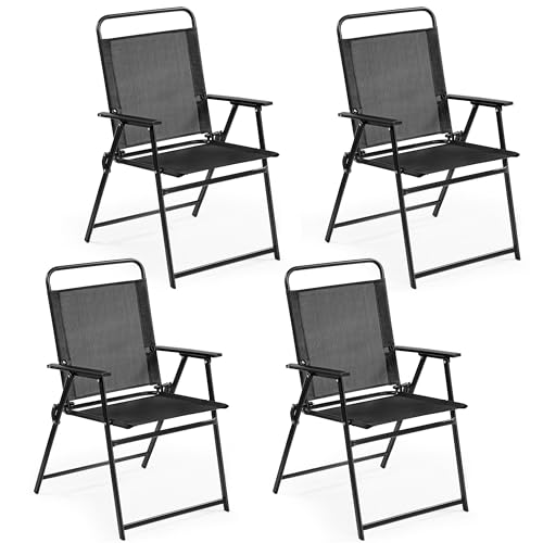 Yaheetech 4er-Set Klappstuhl Gartenstuhl Klappsessel mit Hoher Rückenlehne & Armlehnen Terrassenstühle Essstühle bis 100 kg Belastbar, Schwarz von Yaheetech