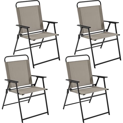 Yaheetech 4er-Set Klappstuhl Gartenstuhl Klappsessel mit Hoher Rückenlehne & Armlehnen Terrassenstühle Essstühle bis 100 kg Belastbar Braun von Yaheetech