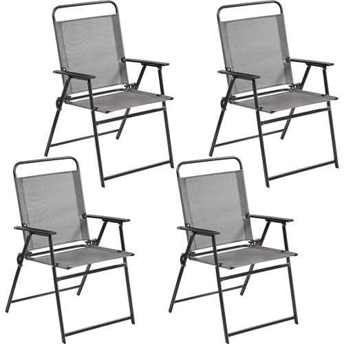 Yaheetech 4er-Set Klappstuhl Gartenstuhl Klappsessel mit Hoher Rückenlehne & Armlehnen Terrassenstühle Essstühle bis 100 kg Belastbar Grau von Yaheetech