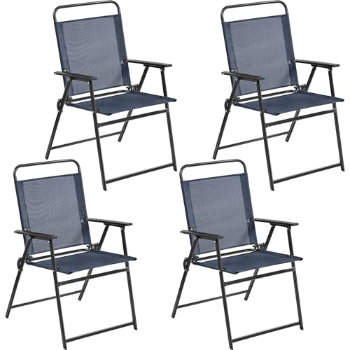 Yaheetech 4er-Set Klappstuhl Gartenstuhl Klappsessel mit Hoher Rückenlehne & Armlehnen Terrassenstühle Essstühle bis 100 kg Belastbar Marineblau von Yaheetech