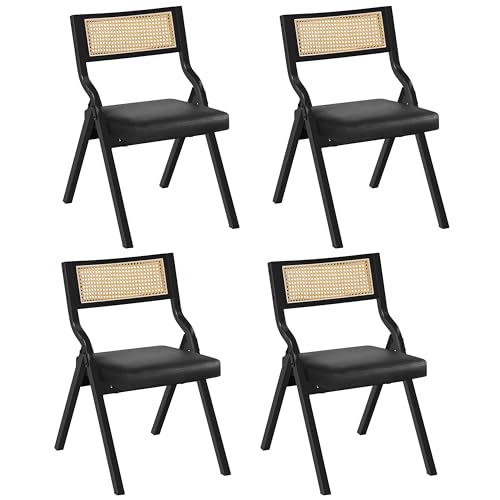 Yaheetech 4er Set Klappstuhl Rattanstuhl Küchenstühle mit Metallgestell Polsterstuhl Moderne Esszimmerstühle Rattan klappbar, schwarz von Yaheetech