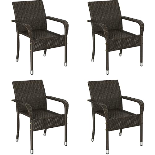 Yaheetech 4er Set Rattanstühle Stapelbar, Gartenstühle Stapelstuhl mit Armlehnen & Rückenlehne, Rattan Stuhl Balkonstuhl mit Verstellbaren Füße für Garten Balkon Terrasse, Braun von Yaheetech