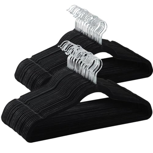 Yaheetech Kleiderbügel samt Anzugbügel 50 Stück Jackenbügel mit rutschfeste Oberfläche Bügel 360° drehbarer Haken schwarz von Yaheetech