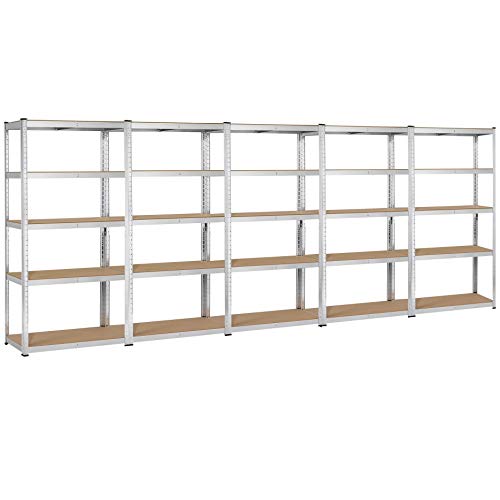 Yaheetech 5x Schwerlastregal 180 x 90 x 40 cm, Kellerregal Metall, Steckregal verzinkt, Werkstattregal Traglast bis 175 kg pro Fachboden, Regalsystem für Garage, Werkstatt, Speisekammer von Yaheetech