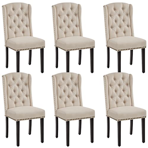 Yaheetech 6-er Set Küchenstuhl mit Flügelförmigen Rückenlehne, Polsterstuhl Esszimmerstuhl bis 140 kg Belastbar fürs Esszimmer/Küche/Wohnzimmer/Schlafzimmer, beige von Yaheetech